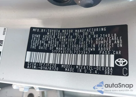 2020 Toyota Corolla Se z USA, uszkodzony, nr VIN 5YFP4RCE9LP023947